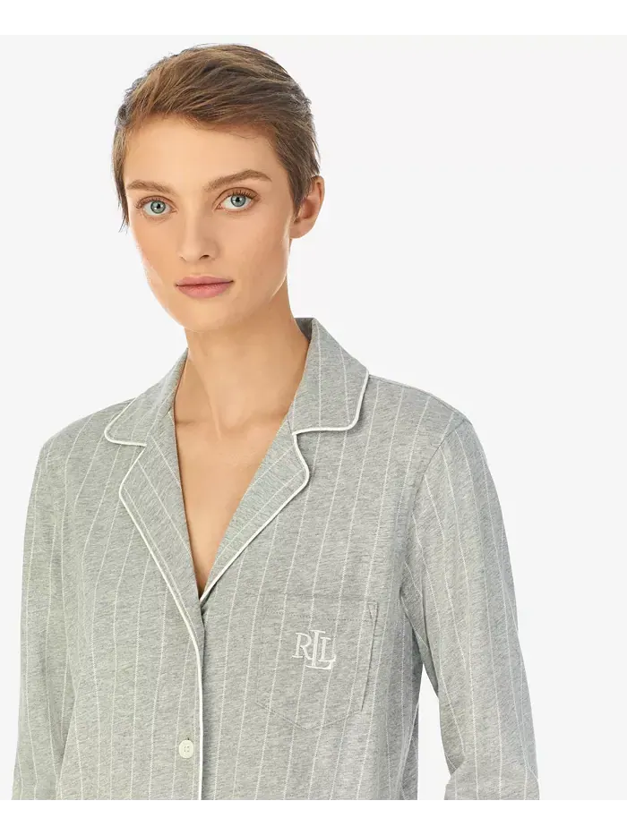 Трикотажная ночная рубашка из хлопка с отложным воротником Lauren Ralph Lauren — изображение 2 из 3, серый