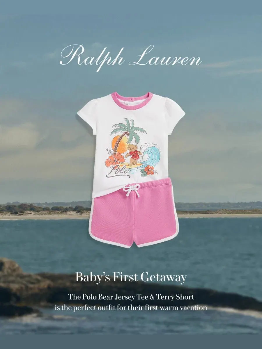 Комплект из футболки и шорт с принтом Polo Ralph Lauren — изображение 4 из 4, белый/розовый