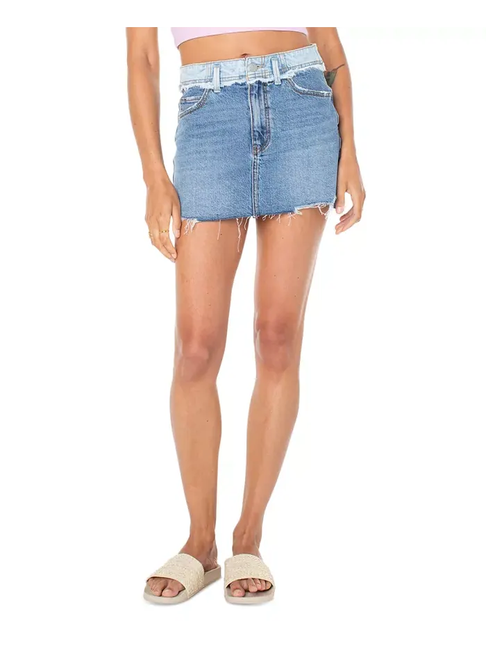 Мини-юбка Sereia Two-Wash Denim с бахромой по низу Roxy — изображение 2 из 3, джинсовый синий