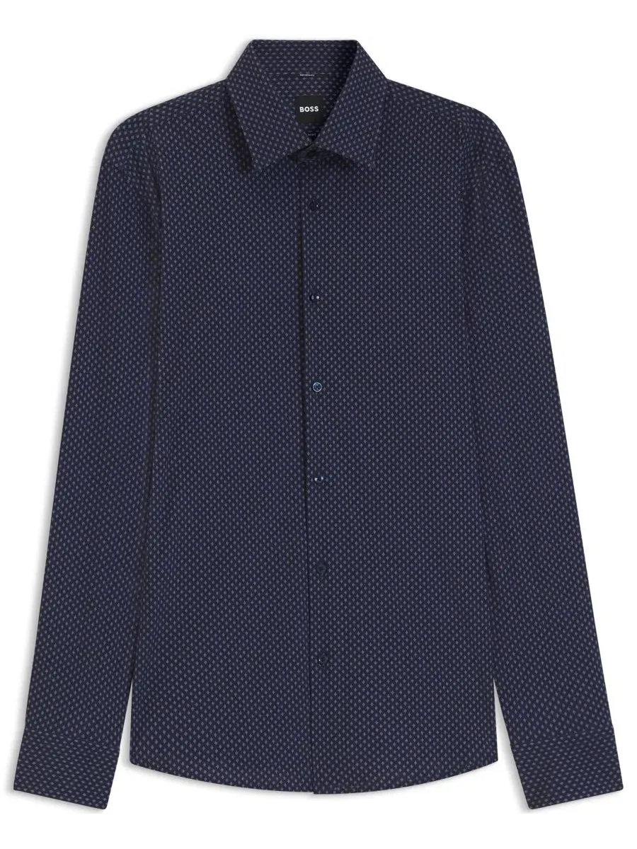Рубашка из стрейч-ткани с принтом, Slim Fit, BOSS by Hugo Boss — изображение 3 из 5, синий