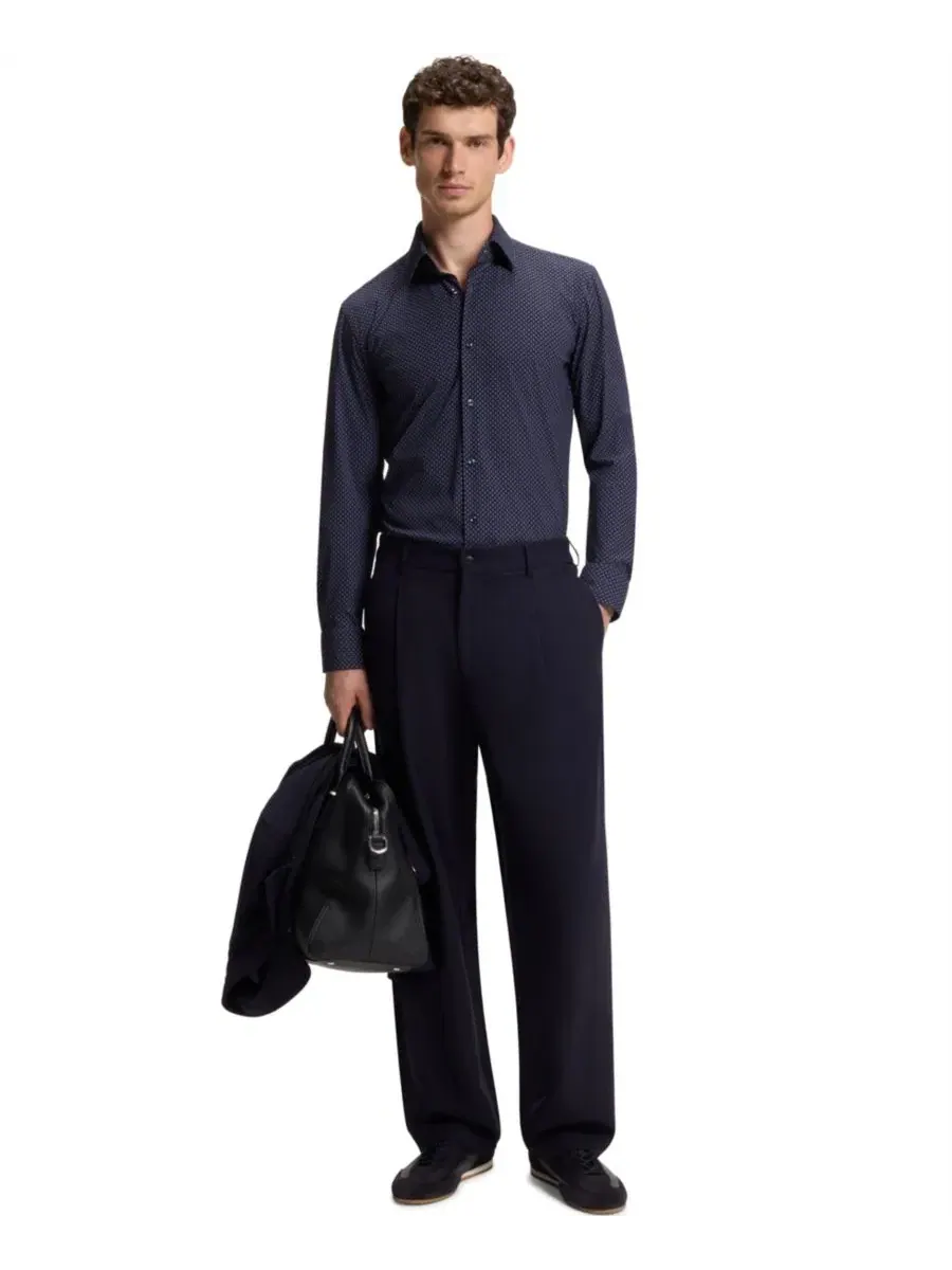 Рубашка из стрейч-ткани с принтом, Slim Fit, BOSS by Hugo Boss — изображение 4 из 5, синий