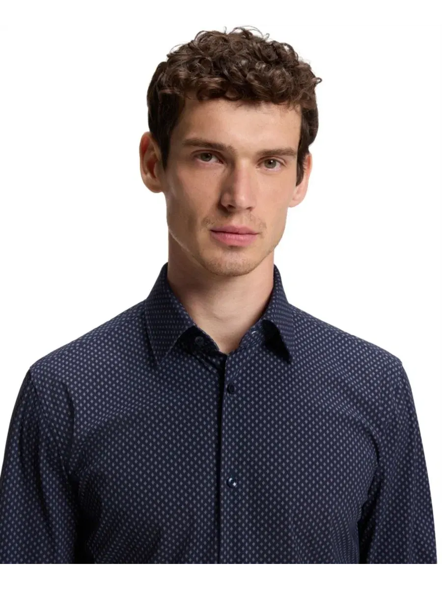 Рубашка из стрейч-ткани с принтом, Slim Fit, BOSS by Hugo Boss — изображение 5 из 5, синий