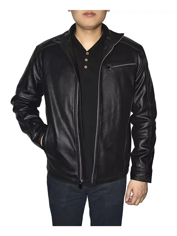 Ретро кожаная мужская куртка Racing Jacket Victory Sportswear — черный