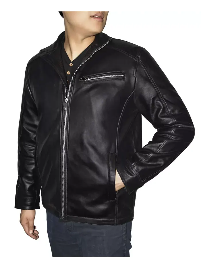 Ретро кожаная мужская куртка Racing Jacket Victory Sportswear — изображение 2 из 3, черный
