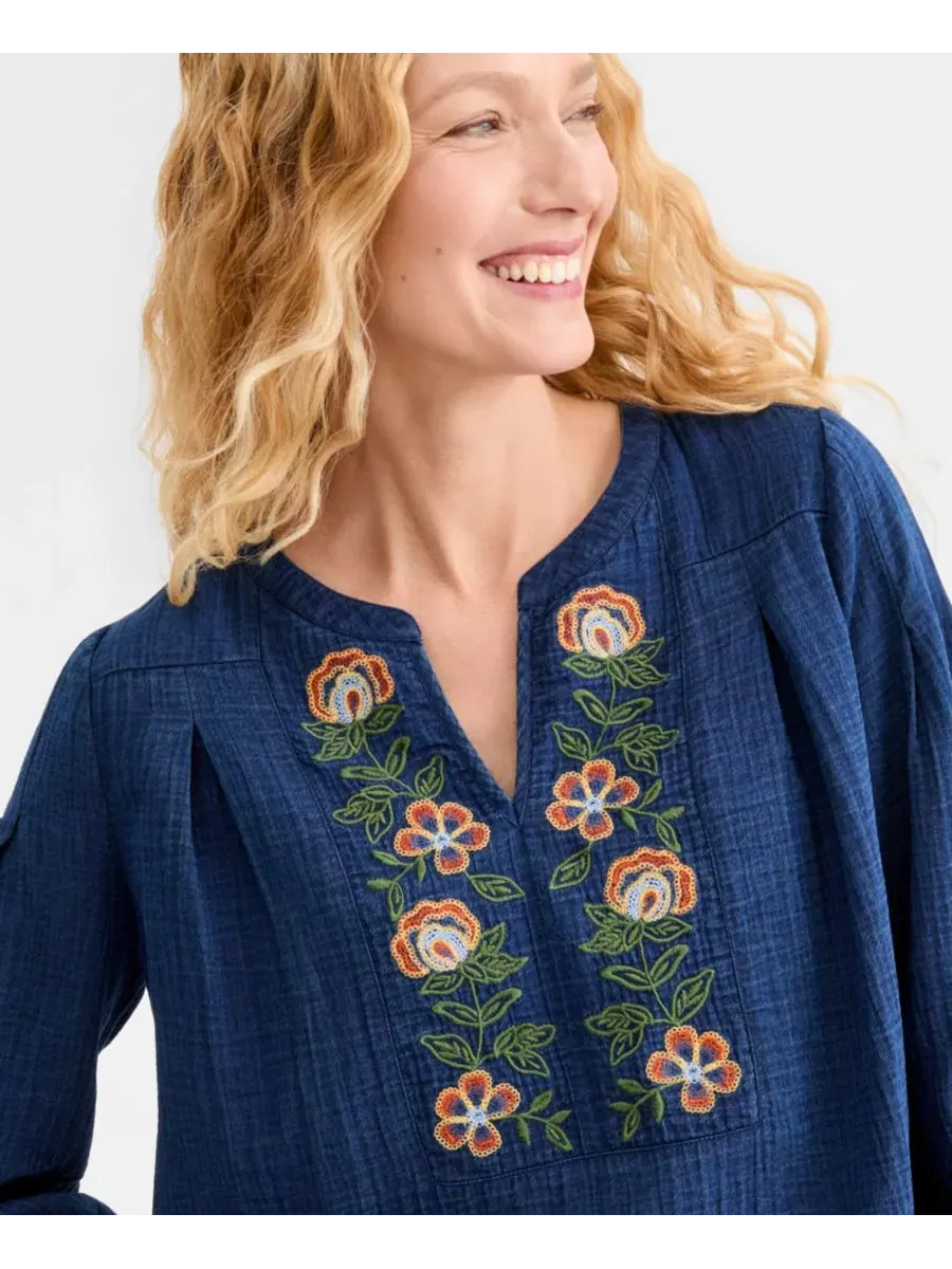 Блуза-крестьянка с вышивкой и рукавами 3/4 Style & Co — изображение 3 из 4, индиго