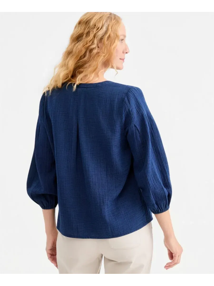 Блуза-крестьянка с вышивкой и рукавами 3/4 Style & Co — изображение 4 из 4, индиго