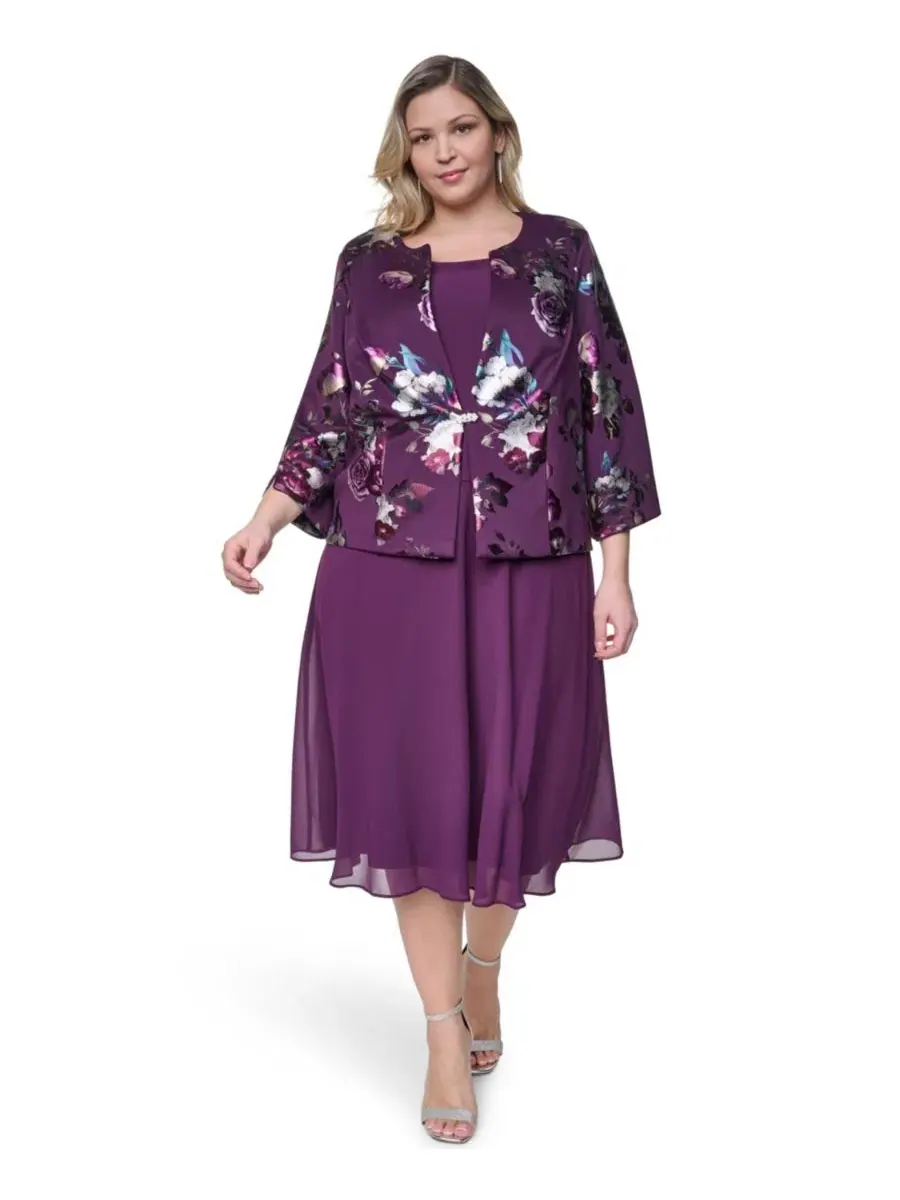 Комплект из платья миди и жакета с пайетками, модель Plus Size Padded Removable Jacket & Sleeveless