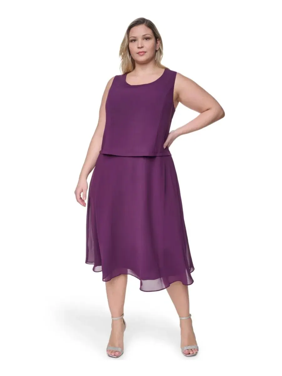 Комплект из платья миди и жакета с пайетками, модель Plus Size Padded Removable Jacket & Sleeveless — изображение 2 из 6