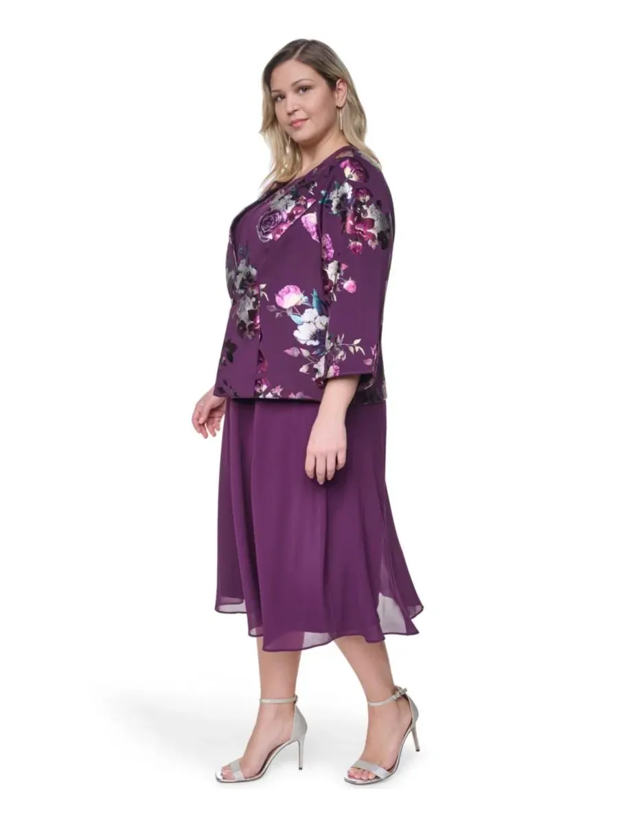 Комплект из платья миди и жакета с пайетками, модель Plus Size Padded Removable Jacket & Sleeveless — изображение 3 из 6