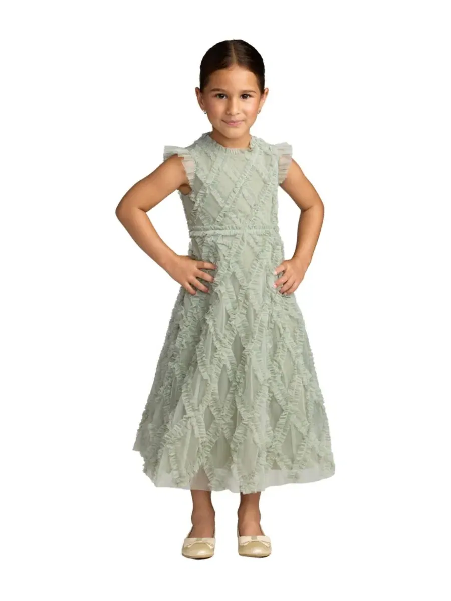 Платье миди из сетки с рюшами Big Girls Ruffle Mesh Midi Dress Mac Duggal