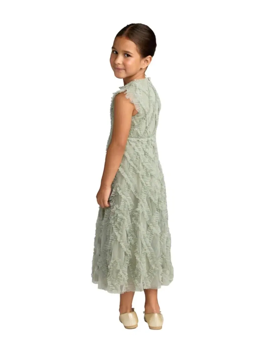 Платье миди из сетки с рюшами Big Girls Ruffle Mesh Midi Dress Mac Duggal — изображение 2 из 3, мульти