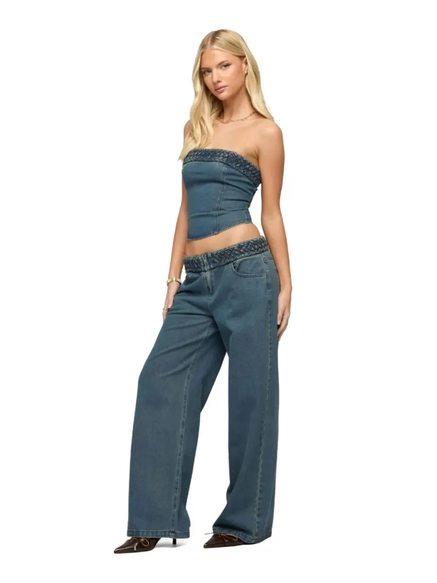 Джинсы с заниженной талией и свободным кроем Braidey Low Rise Baggy Jeans Edikted — изображение 3 из 5, синий