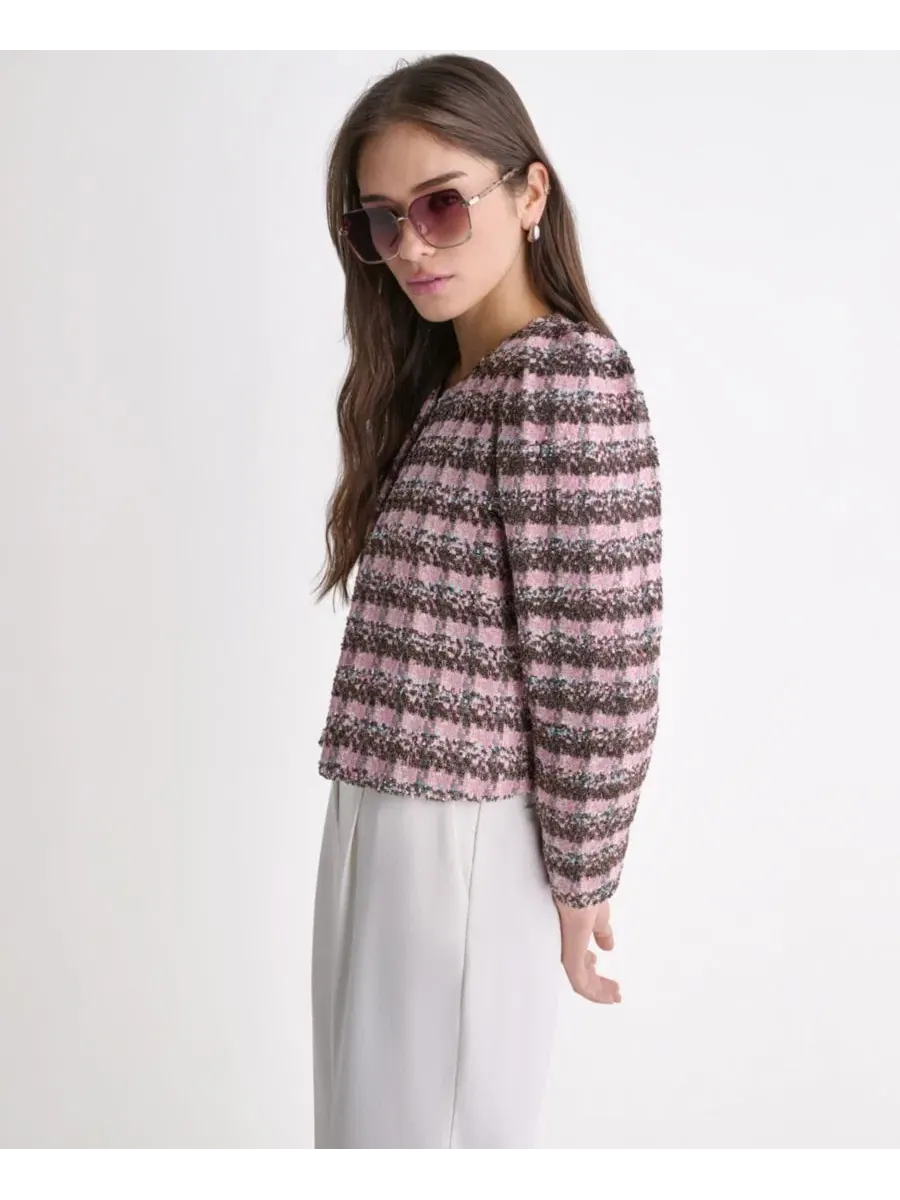 Женский блейзер без воротника с открытым передом, модель Novelty Open-Front BCBG — изображение 3 из 9, темный мульти