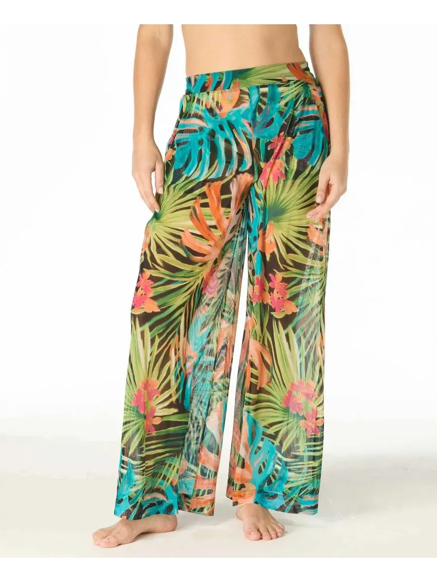 Пляжные брюки с высокой посадкой и широкими штанинами, модель High-Waist Wide-Leg Mesh Cover-Up