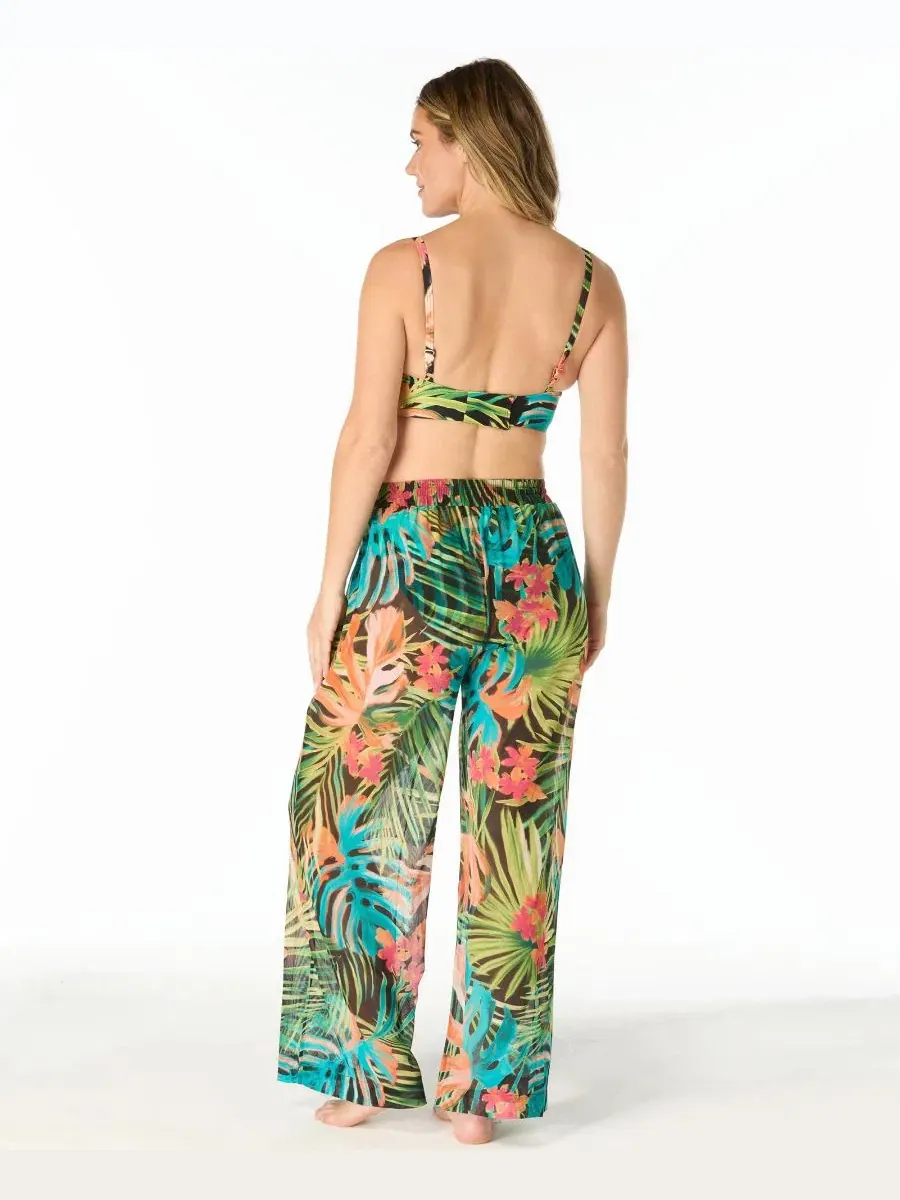 Пляжные брюки с высокой посадкой и широкими штанинами, модель High-Waist Wide-Leg Mesh Cover-Up — изображение 2 из 4