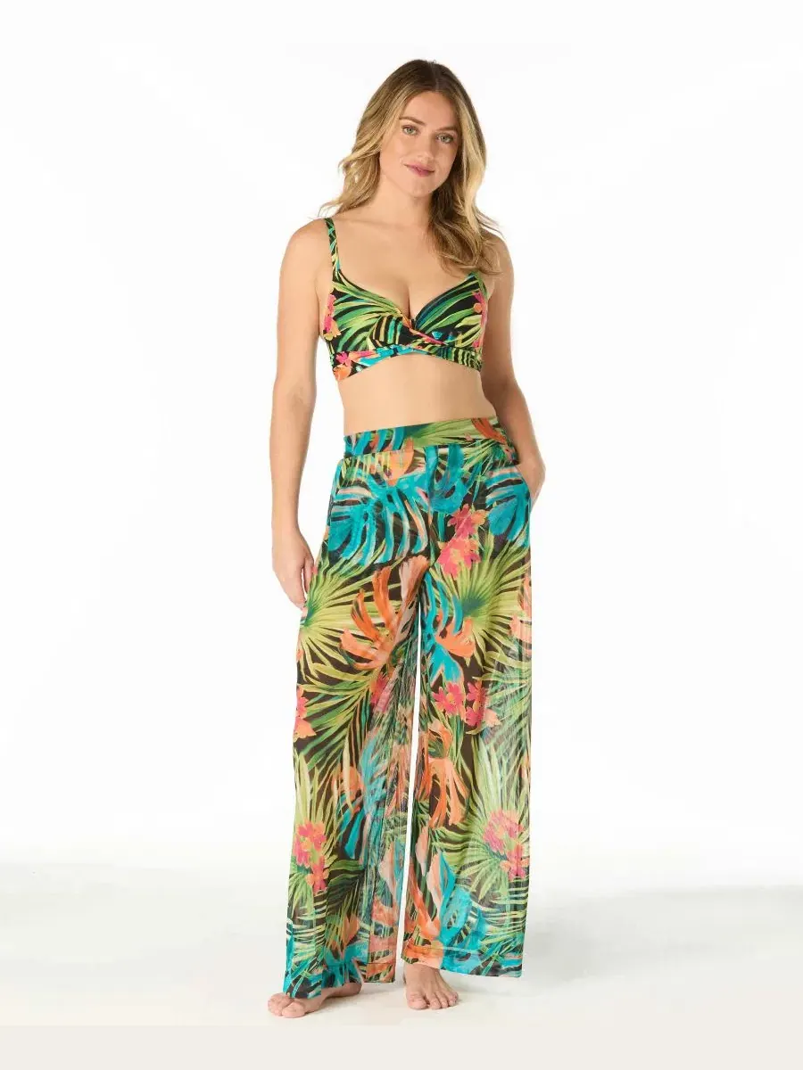 Пляжные брюки с высокой посадкой и широкими штанинами, модель High-Waist Wide-Leg Mesh Cover-Up — изображение 3 из 4