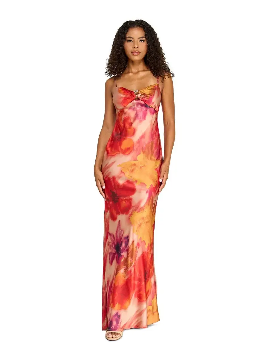 Платье-комбинация с принтом, модель Hardware-Trim Satin Slip Dress SENI & CADE