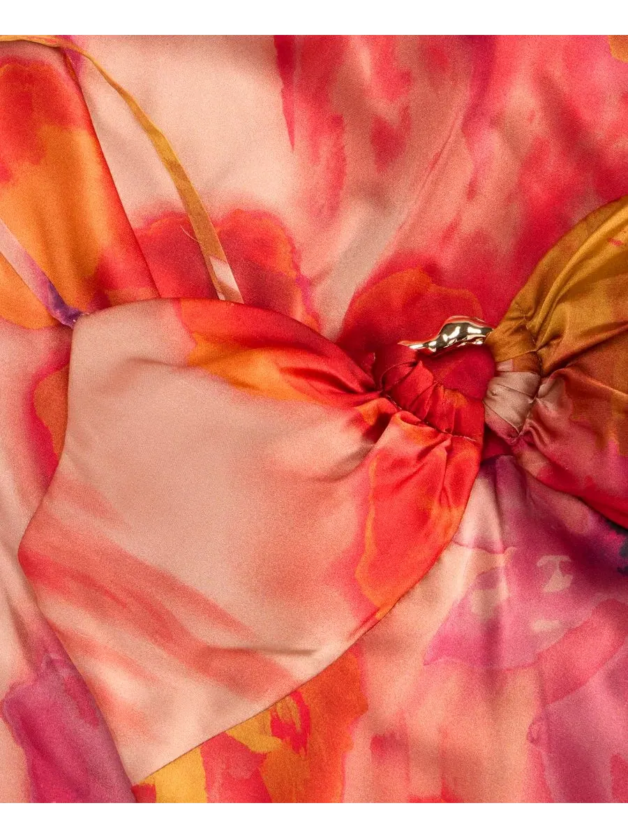 Платье-комбинация с принтом, модель Hardware-Trim Satin Slip Dress SENI & CADE — изображение 10 из 10, красный/желтый