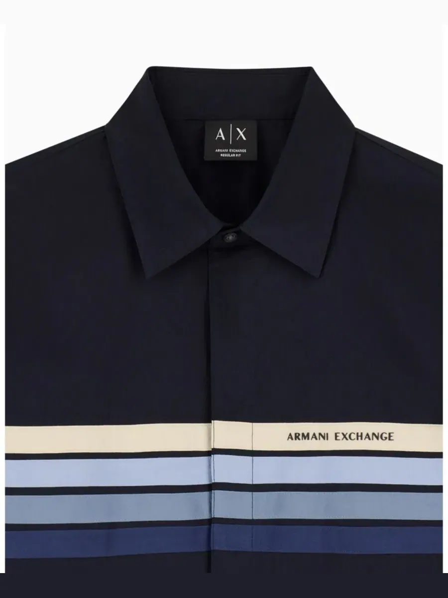 Мужская рубашка из поплина с длинным рукавом, модель 4 Stripes A|X Armani Exchange — изображение 3 из 3, глубокий темно-синий