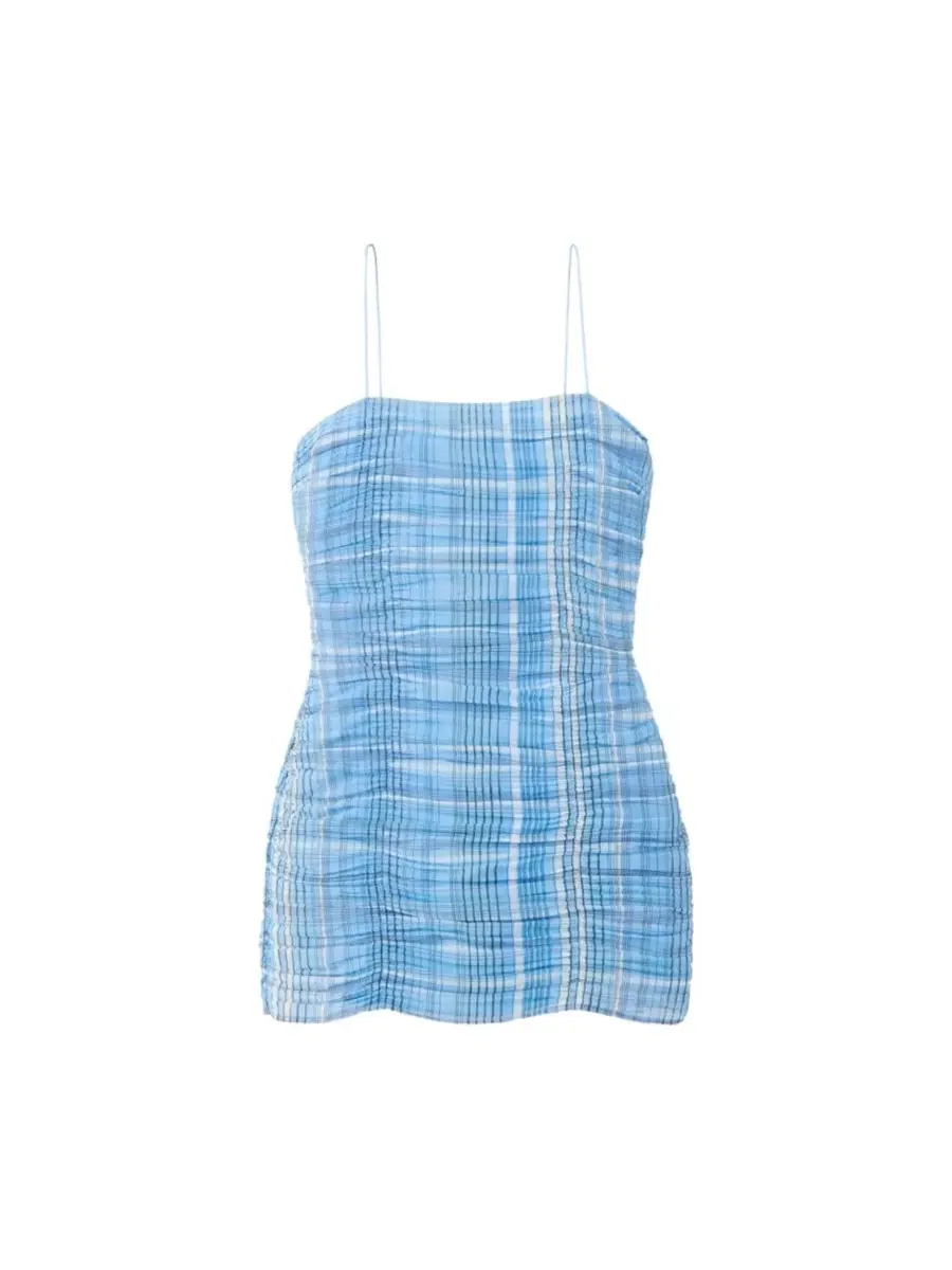 Платье мини без бретелек с драпировкой Plaid Ruched MANGO