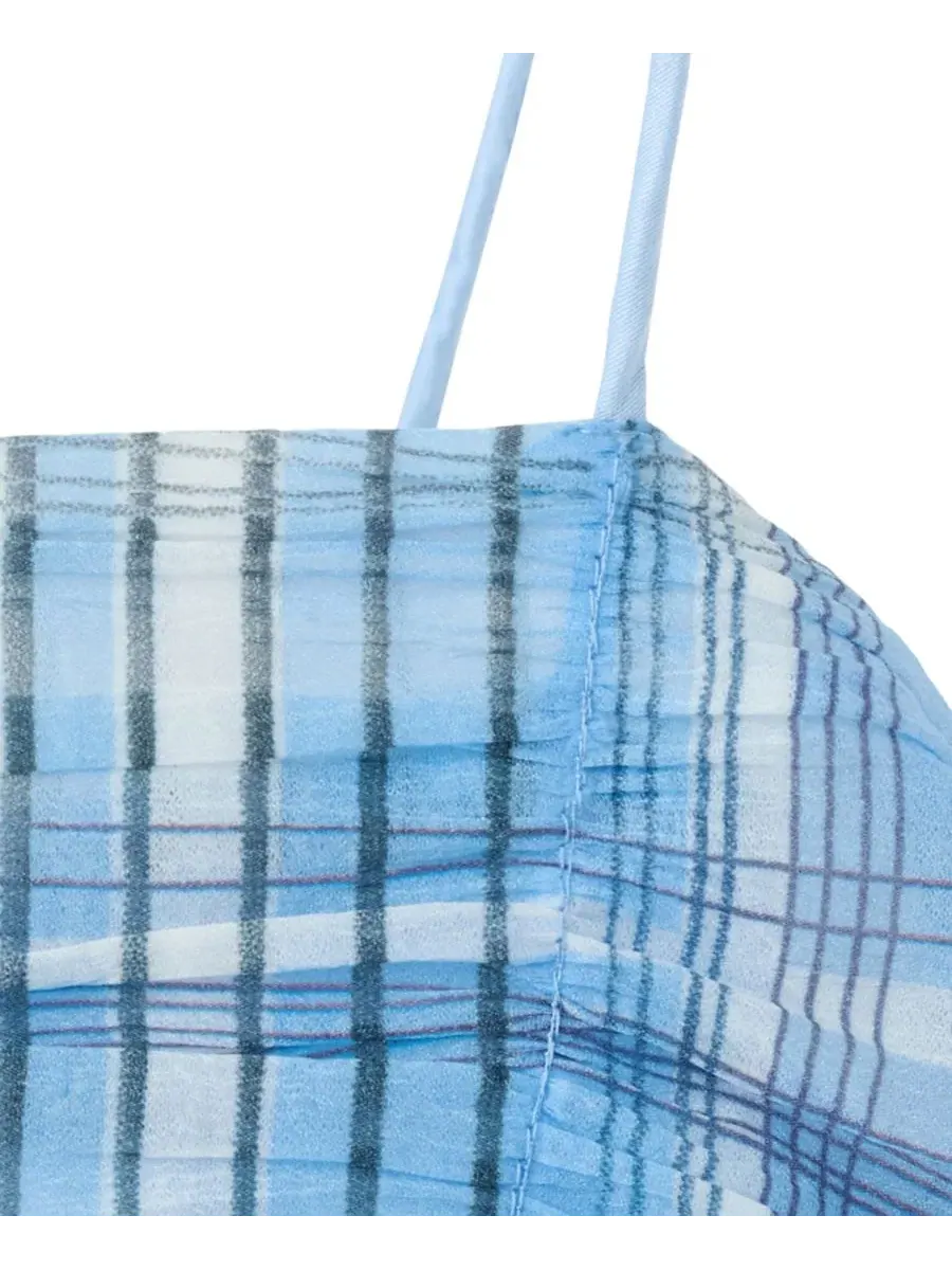 Платье мини без бретелек с драпировкой Plaid Ruched MANGO — изображение 3 из 4, синий