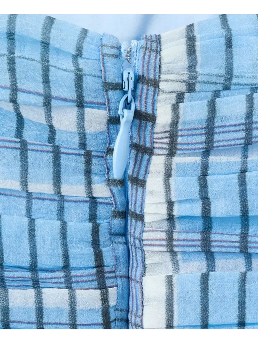Платье мини без бретелек с драпировкой Plaid Ruched MANGO — изображение 4 из 4, синий