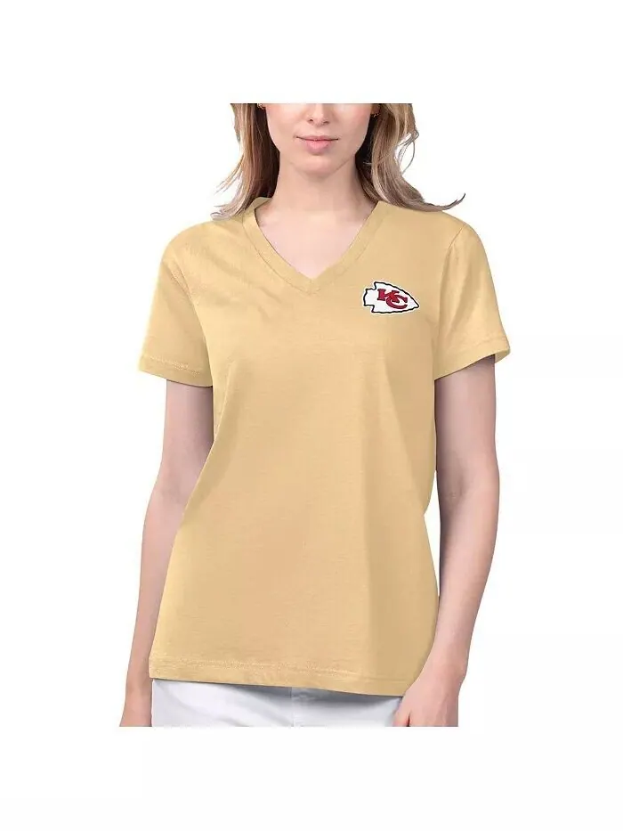 Женская золотая футболка Kansas City Chiefs Game Time с v-образным вырезом Margaritaville — золотистый
