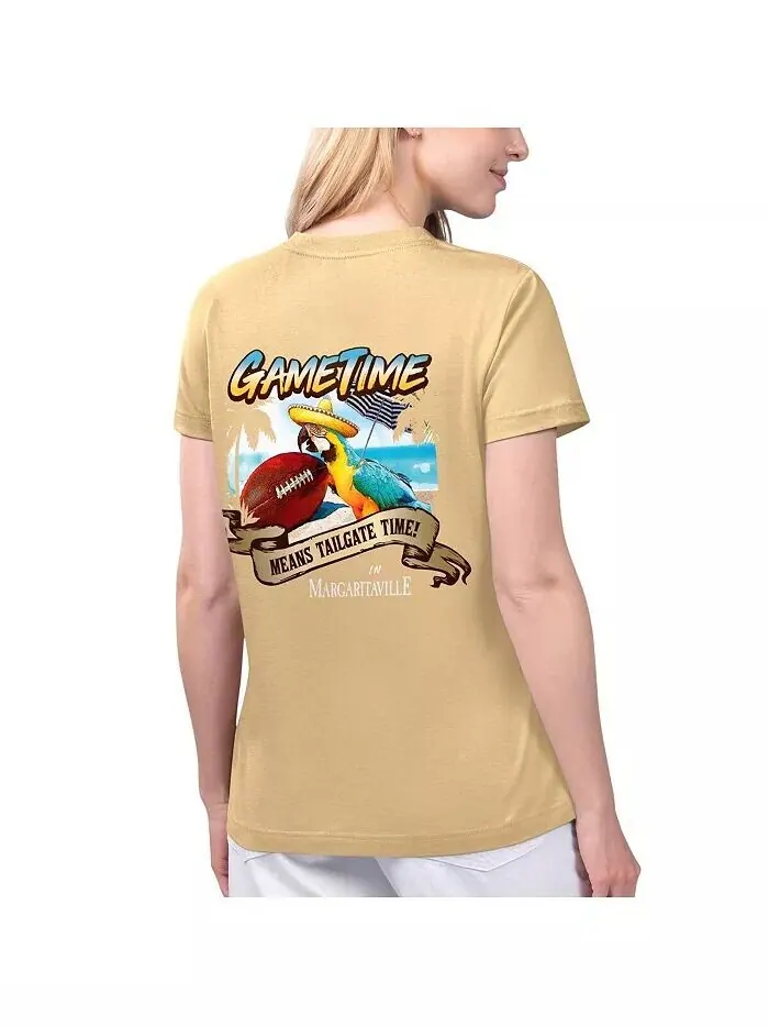 Женская золотая футболка Kansas City Chiefs Game Time с V-образным вырезом Margaritaville — изображение 2 из 2