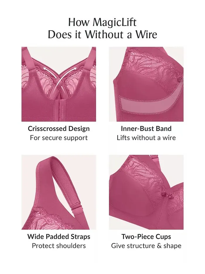 Бюстгальтер Magiclift Natural Shape Support размера Plus Full Figure Wireless Bra 1010 Glamorise — изображение 6 из 8, черный
