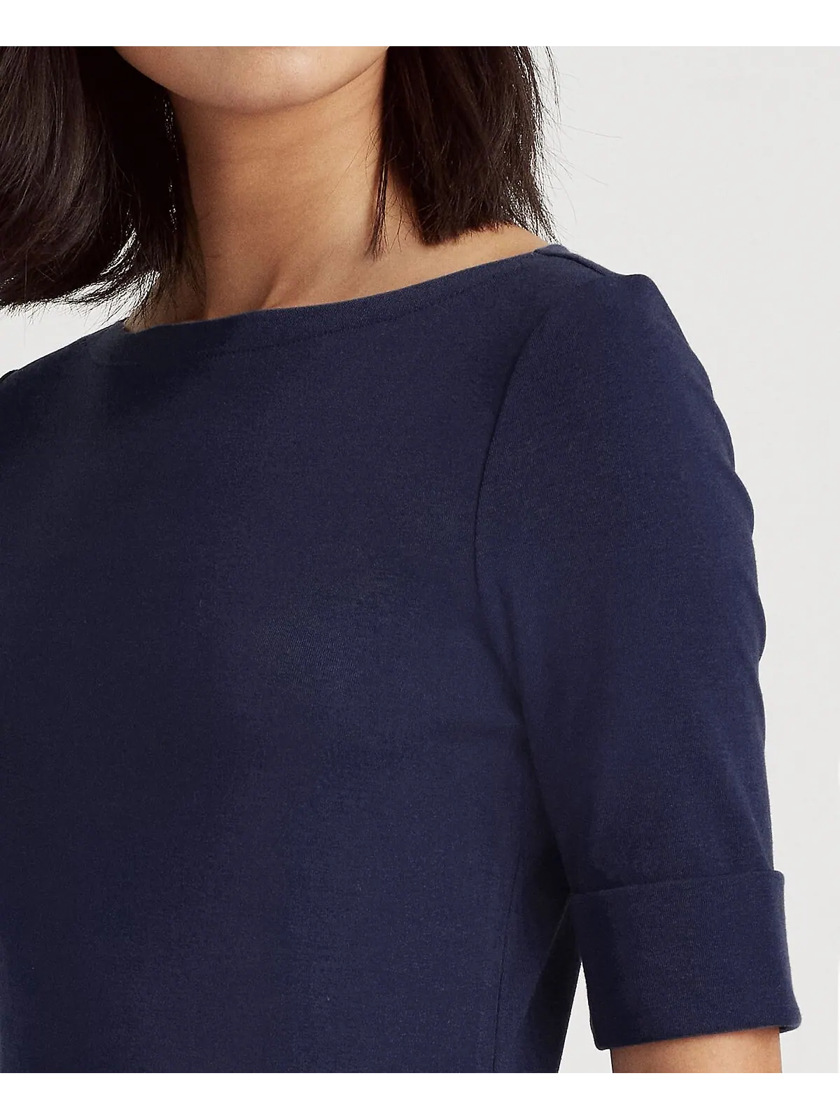 Эластичный топ с вырезом лодочкой, стандартный и миниатюрный Lauren Ralph Lauren — изображение 5 из 5, темно-синий