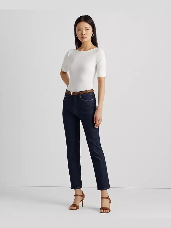 Эластичный топ с вырезом-лодочкой, стандартный и для миниатюрных Lauren Ralph Lauren — изображение 4 из 4, белый