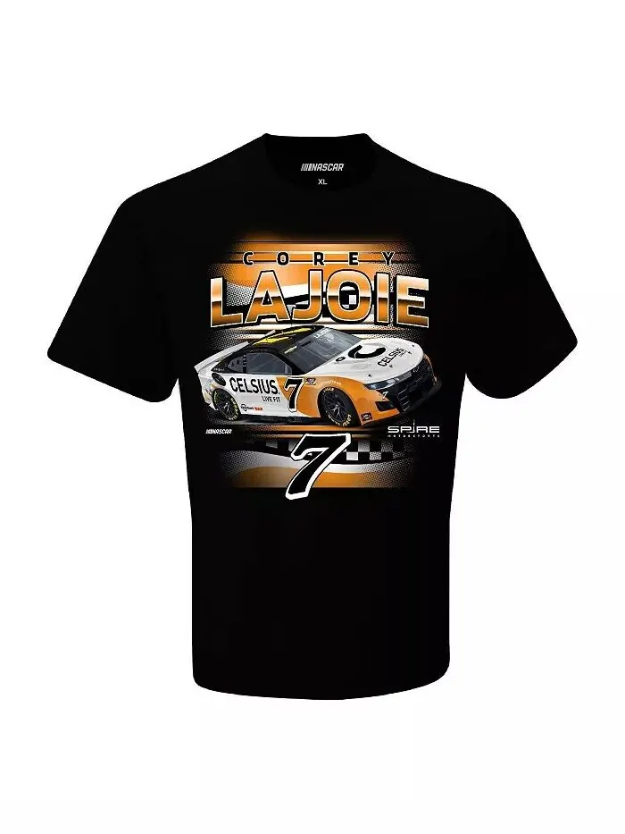Мужская черная футболка Corey LaJoie Celsius Car Checkered Flag Sports — изображение 3 из 3