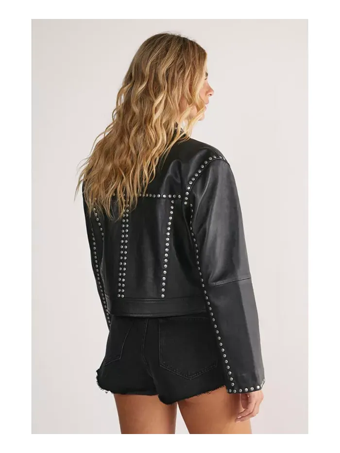 Женская кожаная укороченная куртка с заклепками Nasty Gal — изображение 3 из 8, черный