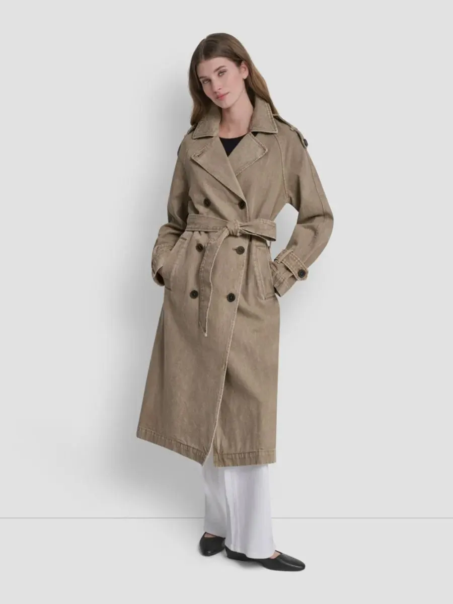 Женский двубортный джинсовый тренч с поясом DKNY