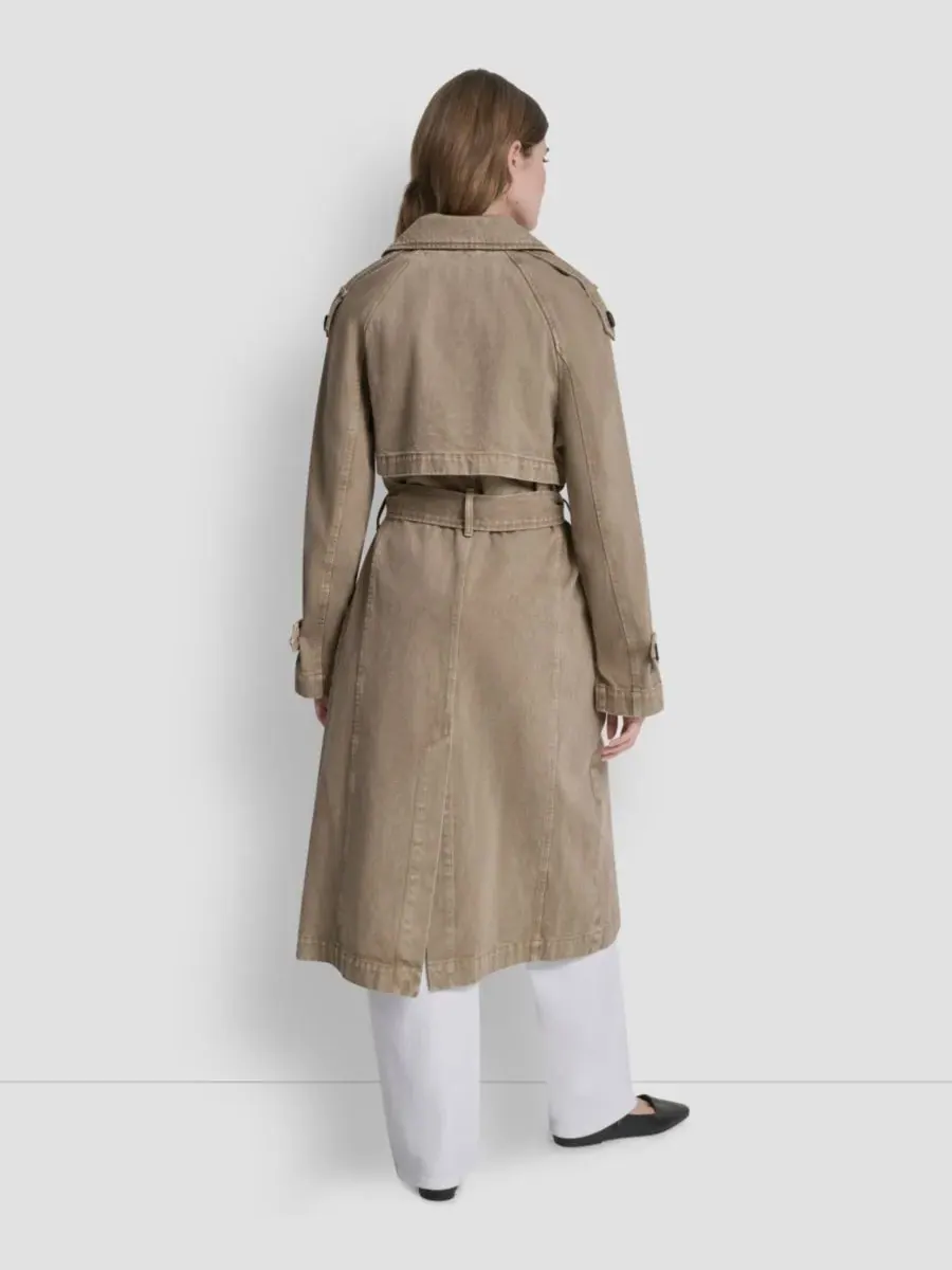 Женский двубортный джинсовый тренч с поясом DKNY — изображение 5 из 7, хаки