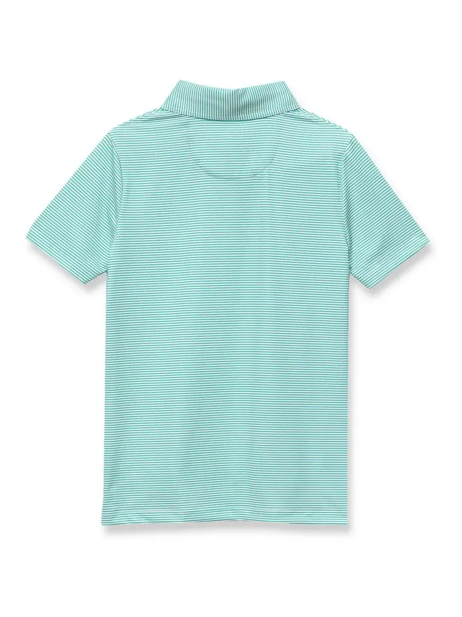 Детские поло с коротким рукавом для активного отдыха Lands' End, Teal Stripe — изображение 2 из 3