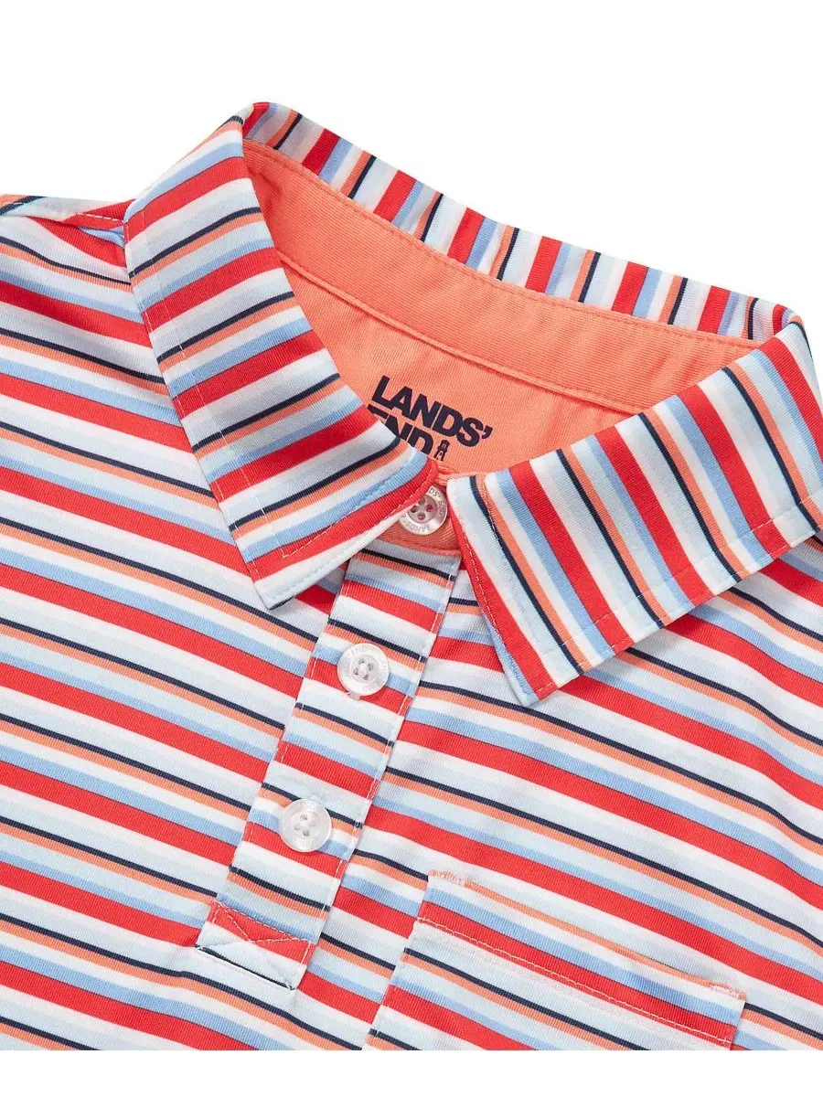Детские поло с коротким рукавом для активного отдыха Lands' End, Peach Stripe — изображение 3 из 3