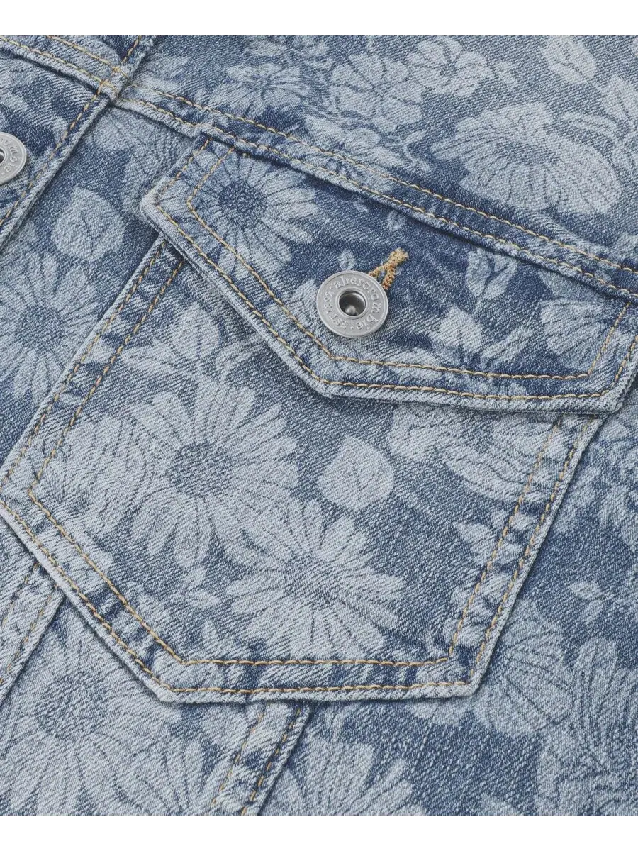 Джинсовая куртка-тракер с цветочным принтом Abercrombie Kids — изображение 3 из 3, розовый