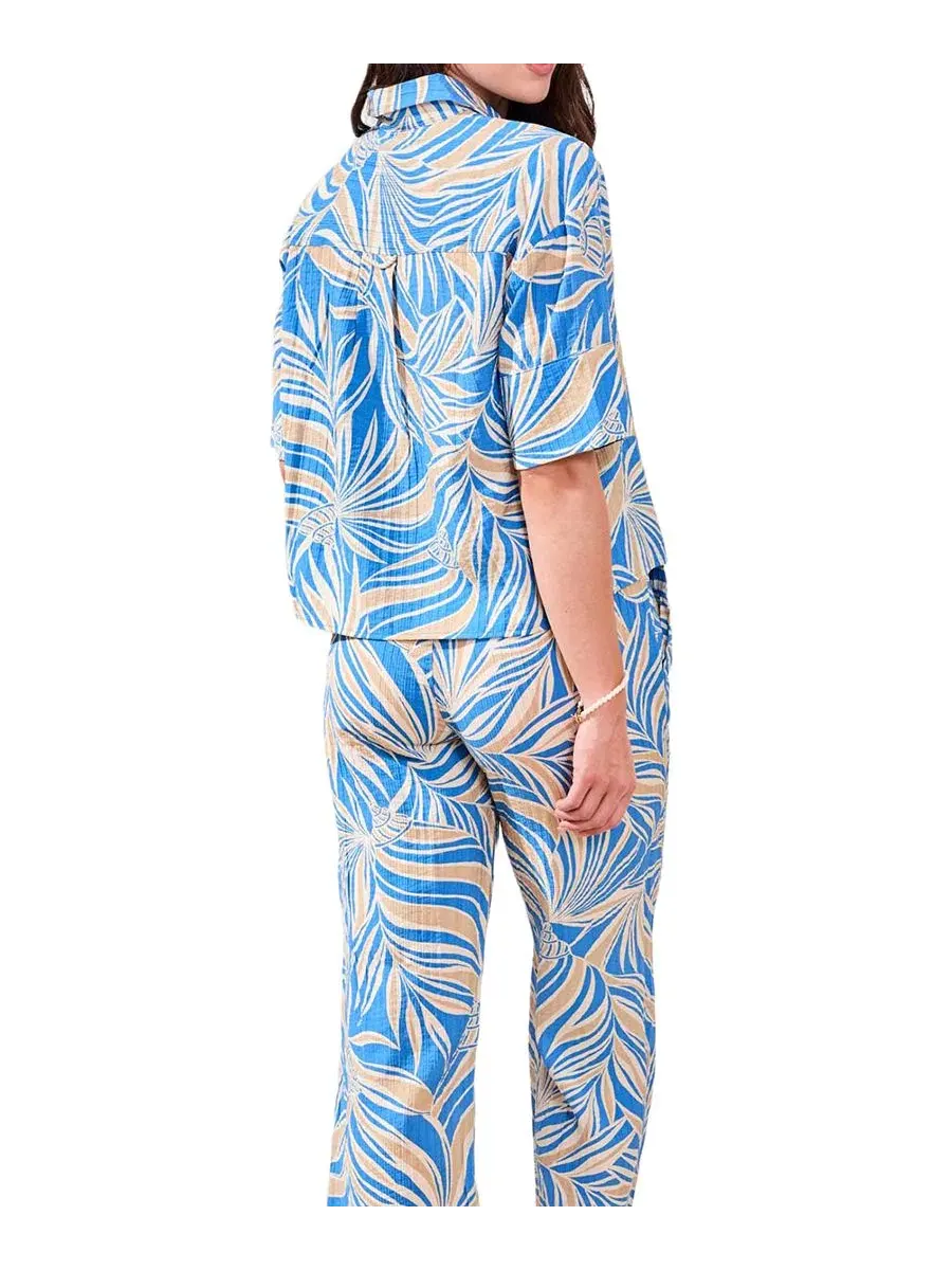 Женская рубашка-кемп с коротким рукавом из легкой петлевой ткани, модель Printed Loop-Stitch Button — изображение 4 из 4