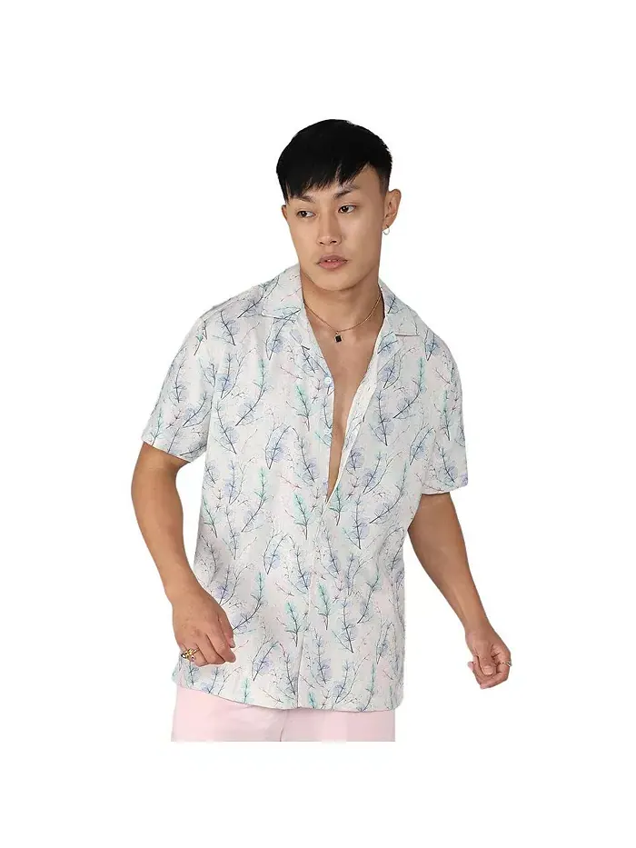 Мужская рубашка Ivory White & Icy Blue Flora Tint Campus Sutra