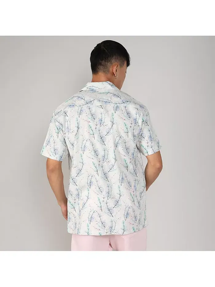 Мужская рубашка Ivory White & Icy Blue Flora Tint Campus Sutra — изображение 3 из 7, белый