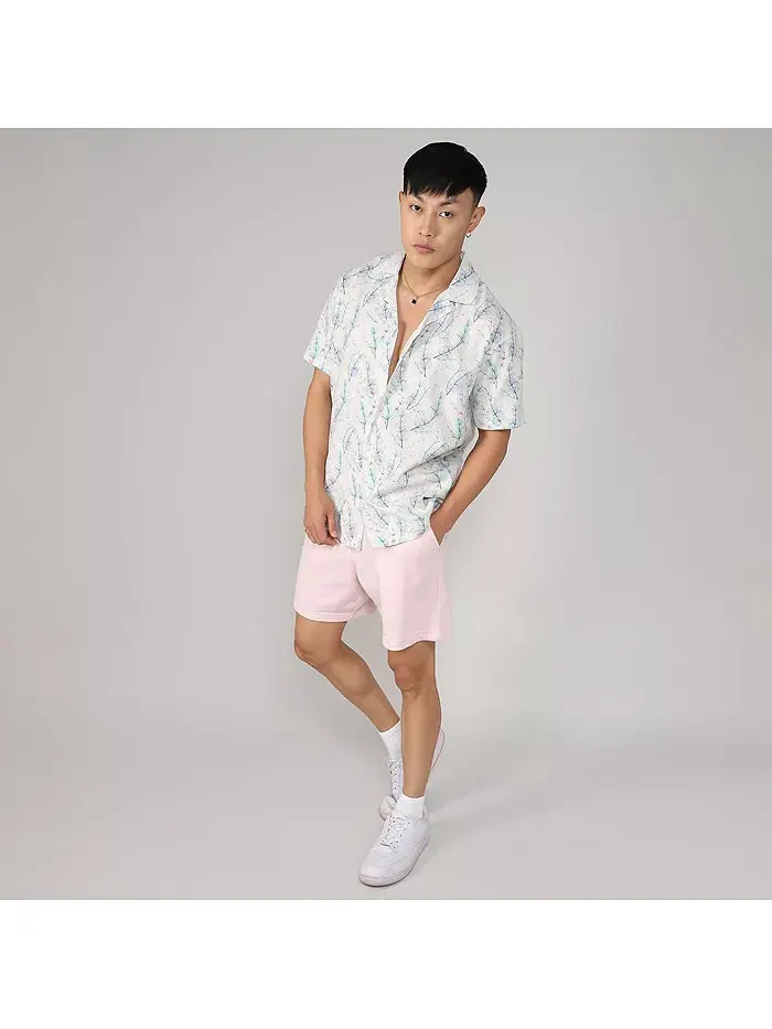 Мужская рубашка Ivory White & Icy Blue Flora Tint Campus Sutra — изображение 5 из 7, белый