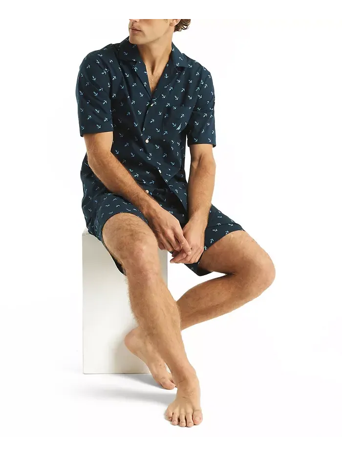 Мужская пижамная рубашка Crafted Printed Camp Sleep Nautica — изображение 2 из 4, темно-синий