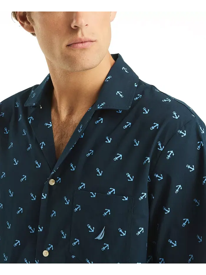 Мужская пижамная рубашка Crafted Printed Camp Sleep Nautica — изображение 3 из 4, темно-синий
