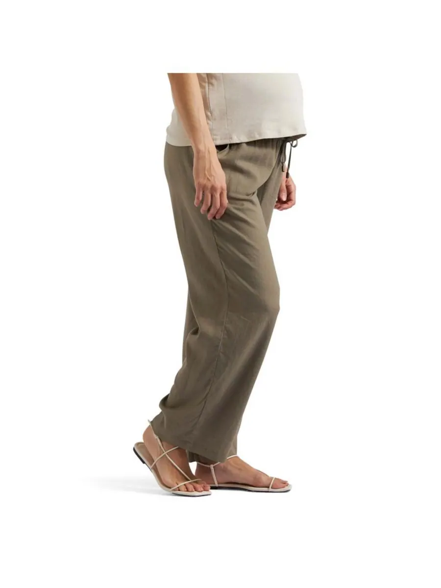 Льняные брюки с широкими штанинами для беременных Ripe Indi Ripe Maternity — изображение 2 из 3, оливковый