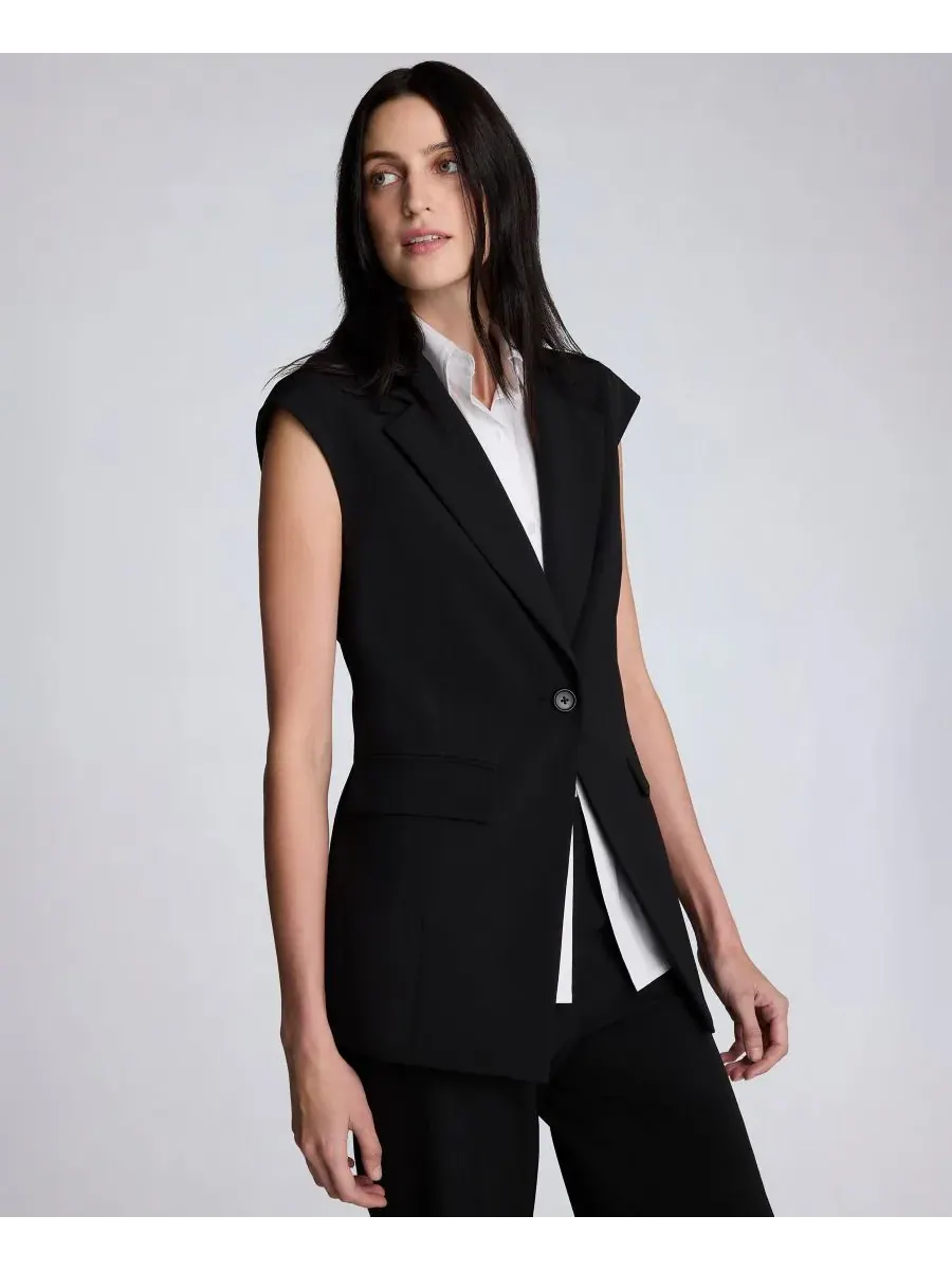 Женский роскошный жилет без рукавов из саржи Kenneth Cole — изображение 3 из 5, черный/белый