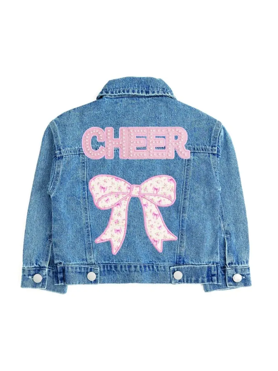 Джинсовая куртка с принтом и бантом, модель Cheer Bow Patch Sweet Wink — изображение 2 из 5, джинсовый синий