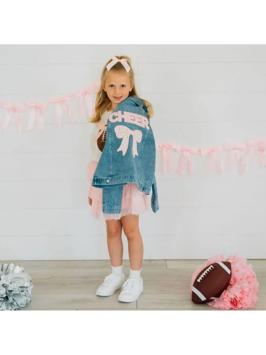 Джинсовая куртка с принтом и бантом, модель Cheer Bow Patch Sweet Wink — изображение 3 из 5, джинсовый синий