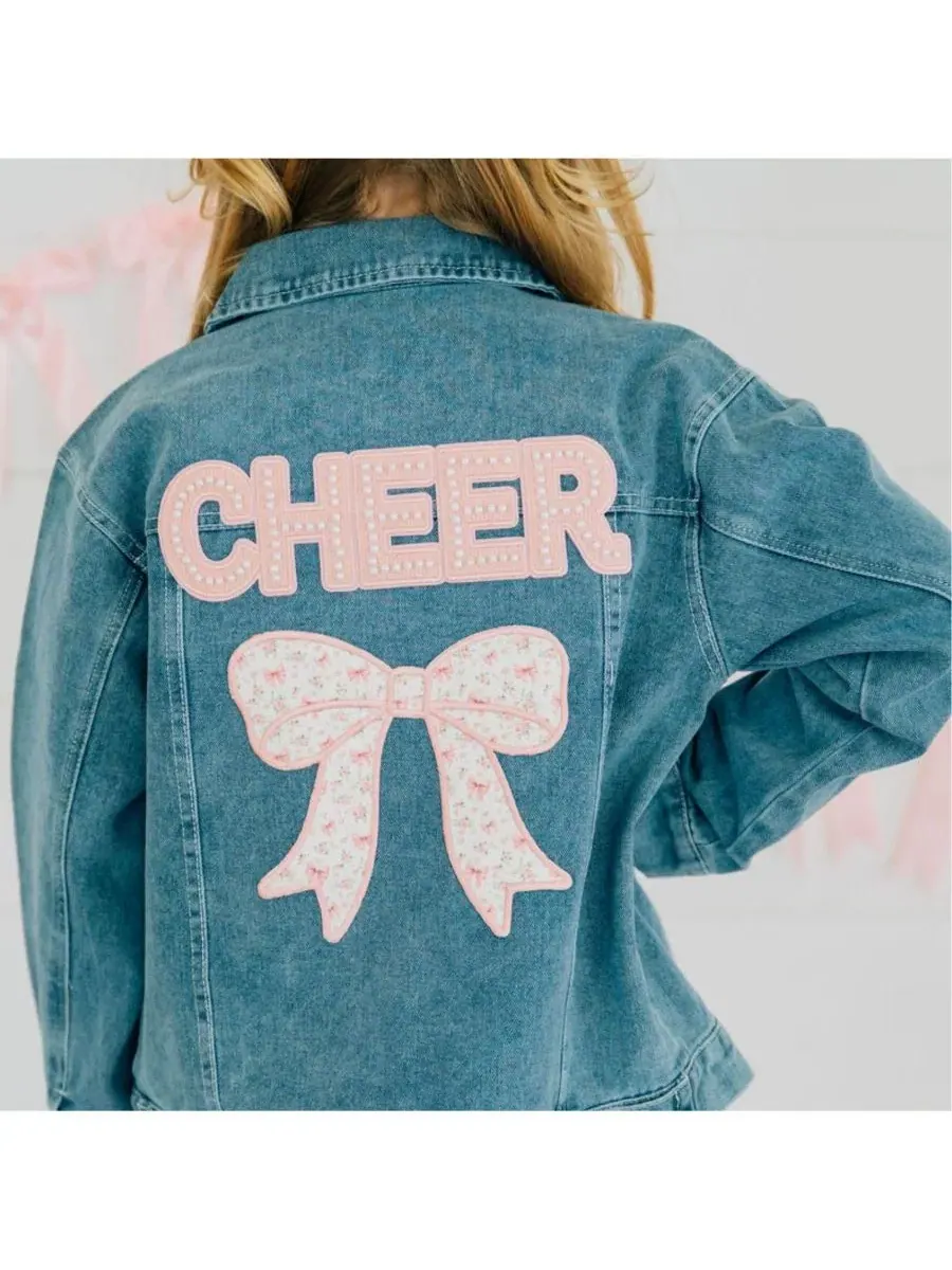 Джинсовая куртка с принтом и бантом, модель Cheer Bow Patch Sweet Wink — изображение 4 из 5, джинсовый синий