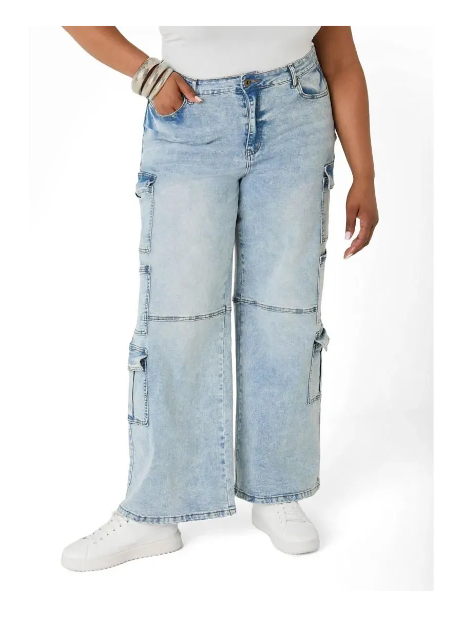 Джинсы клеш с карго-карманами Acid Wash Ashley Stewart, Plus Size
